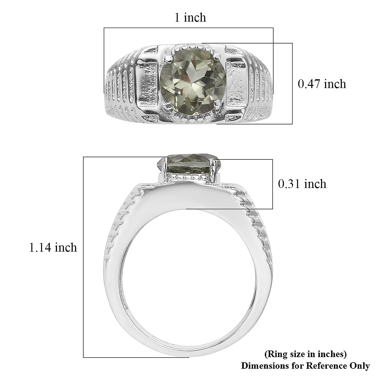 EverTrue Montezuma Prasiolite Men's Ring in Stainless Steel (Size 10.0) 2.50 ctw