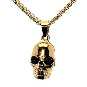 Simulated Diamond 0.30 ctw Bold Skull Pendant Necklace in ION Plated YG Stainless Steel 20-22 Inches