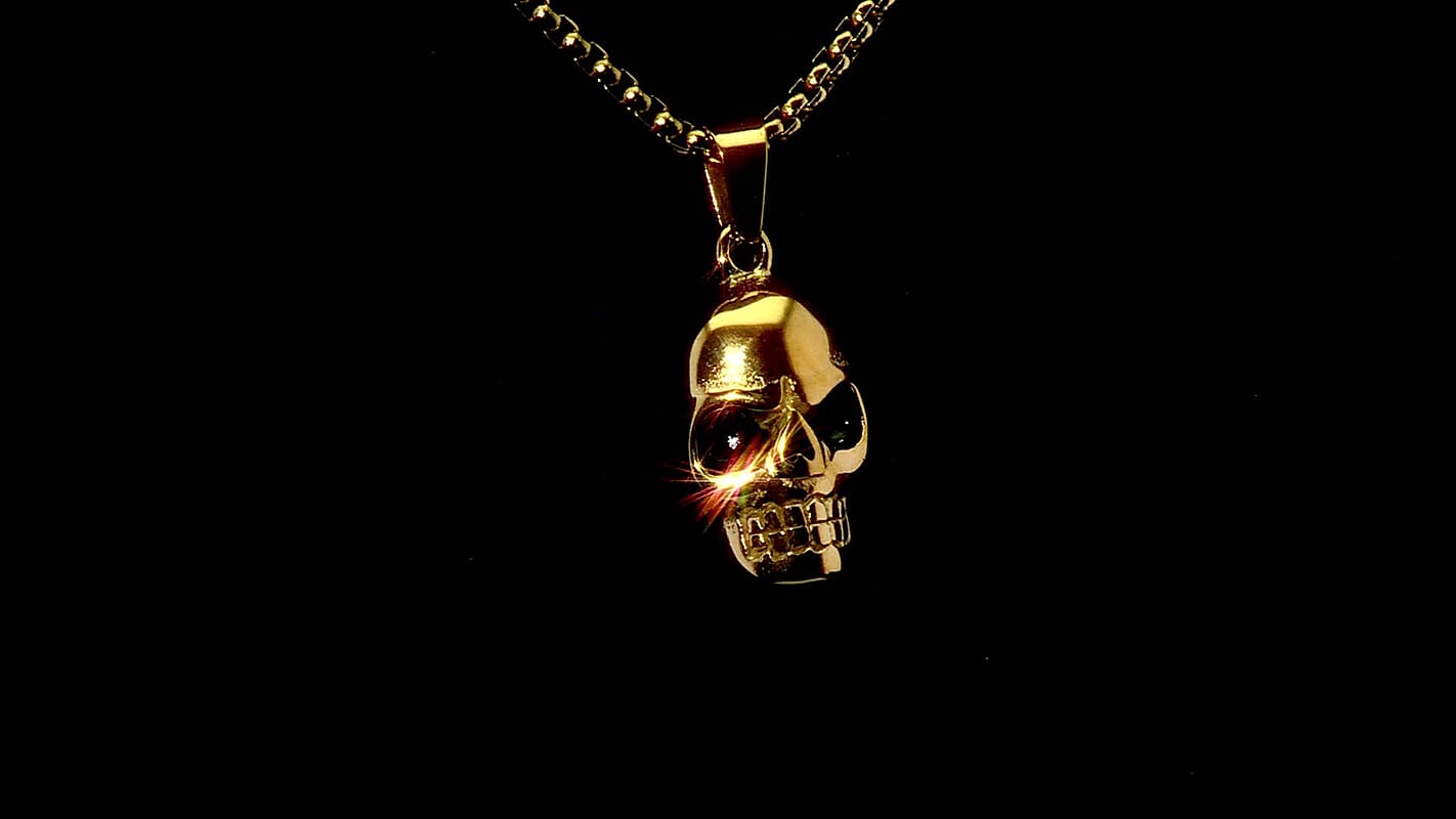 Simulated Diamond Bold Skull Pendant Necklace in ION Plated YG Stainless Steel 0.30 ctw (20-22 Inches)