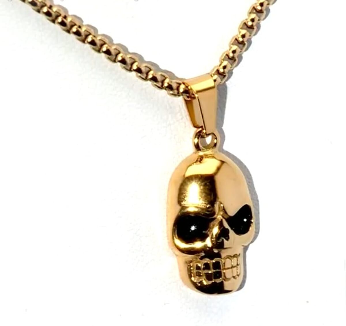 Simulated Diamond 0.30 ctw Bold Skull Pendant Necklace in ION Plated YG Stainless Steel 20-22 Inches image number 2