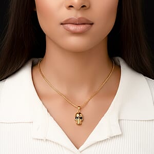 Simulated Diamond Bold Skull Pendant Necklace in ION Plated YG Stainless Steel 0.30 ctw (20-22 Inches)