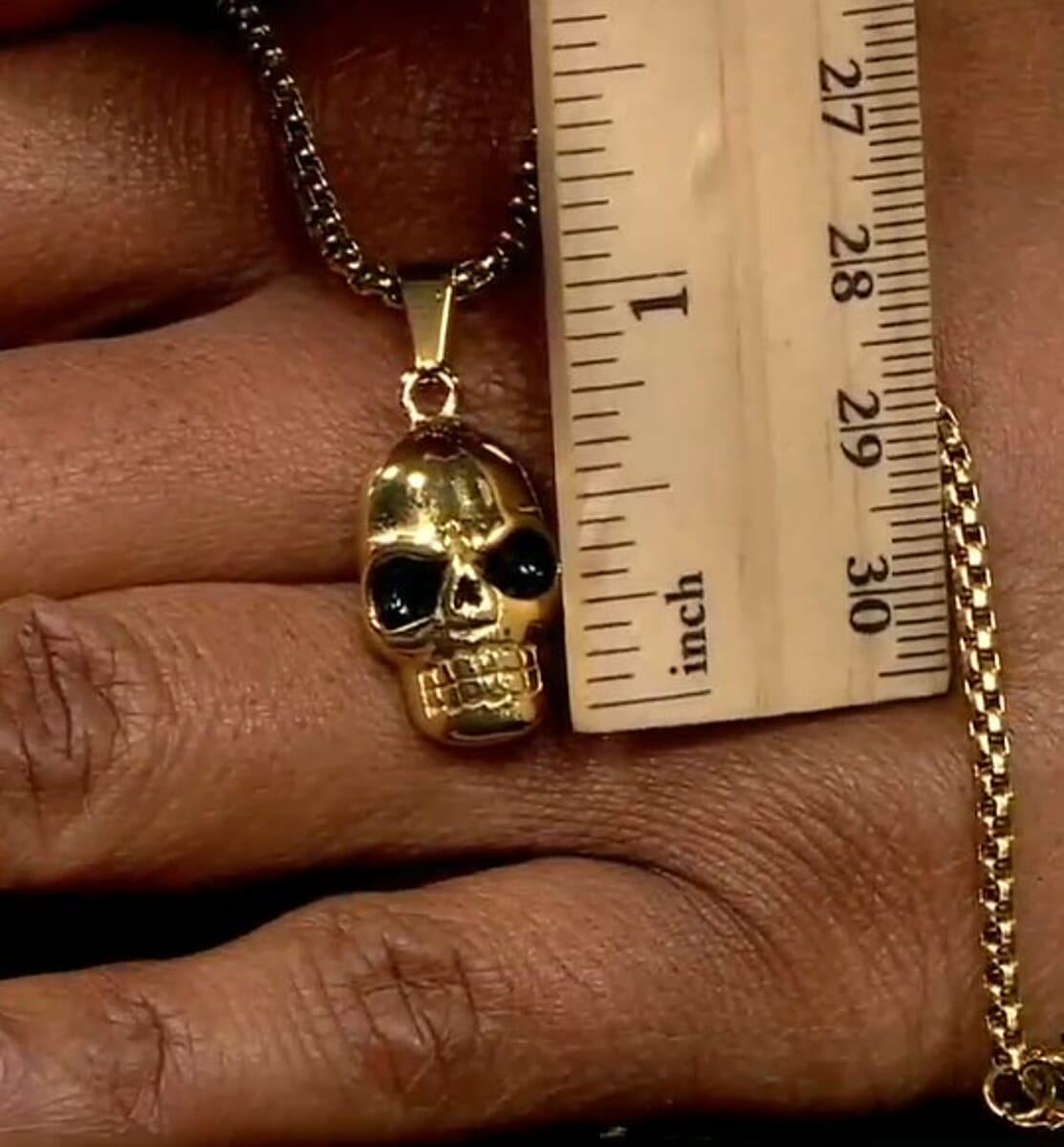 Simulated Diamond 0.30 ctw Bold Skull Pendant Necklace in ION Plated YG Stainless Steel 20-22 Inches image number 4