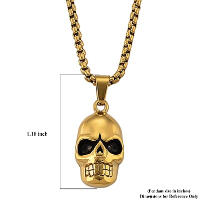 Simulated Diamond Bold Skull Pendant Necklace in ION Plated YG Stainless Steel 0.30 ctw (20-22 Inches)