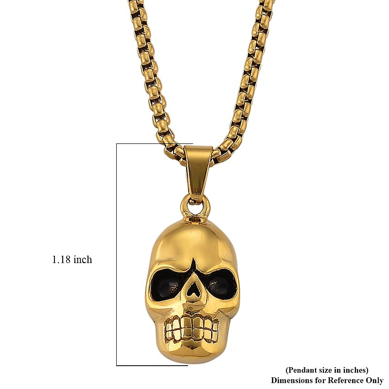 Simulated Diamond Bold Skull Pendant Necklace in ION Plated YG Stainless Steel 0.30 ctw (20-22 Inches)