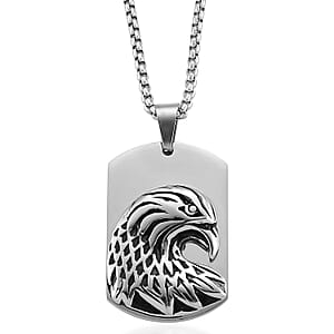 Eagle Pendant Necklace in Black Oxidized and Stainless Steel 20-22 Inches 