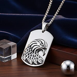Eagle Pendant Necklace in Black Oxidized and Stainless Steel (20-22 Inches)