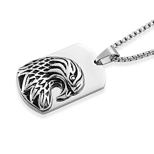 Eagle Pendant Necklace in Black Oxidized and Stainless Steel (20-22 Inches)