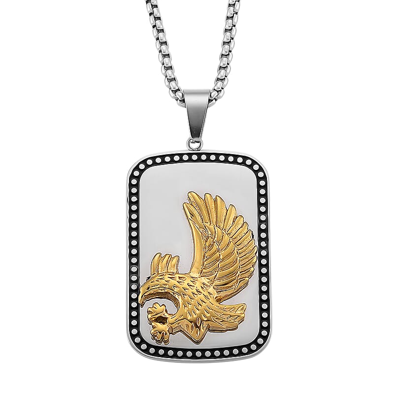 Eagle Pendant Necklace in ION Plated YG, Black Oxidized and Stainless Steel (20-22 Inches)