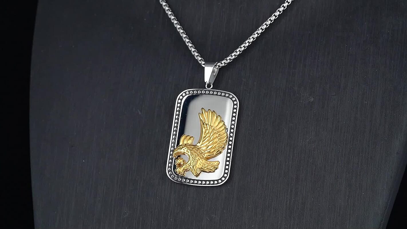 Eagle Pendant Necklace in ION Plated YG, Black Oxidized and Stainless Steel (20-22 Inches)