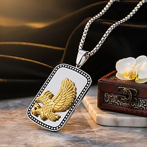 Eagle Pendant Necklace in ION Plated YG, Black Oxidized and Stainless Steel (20-22 Inches)