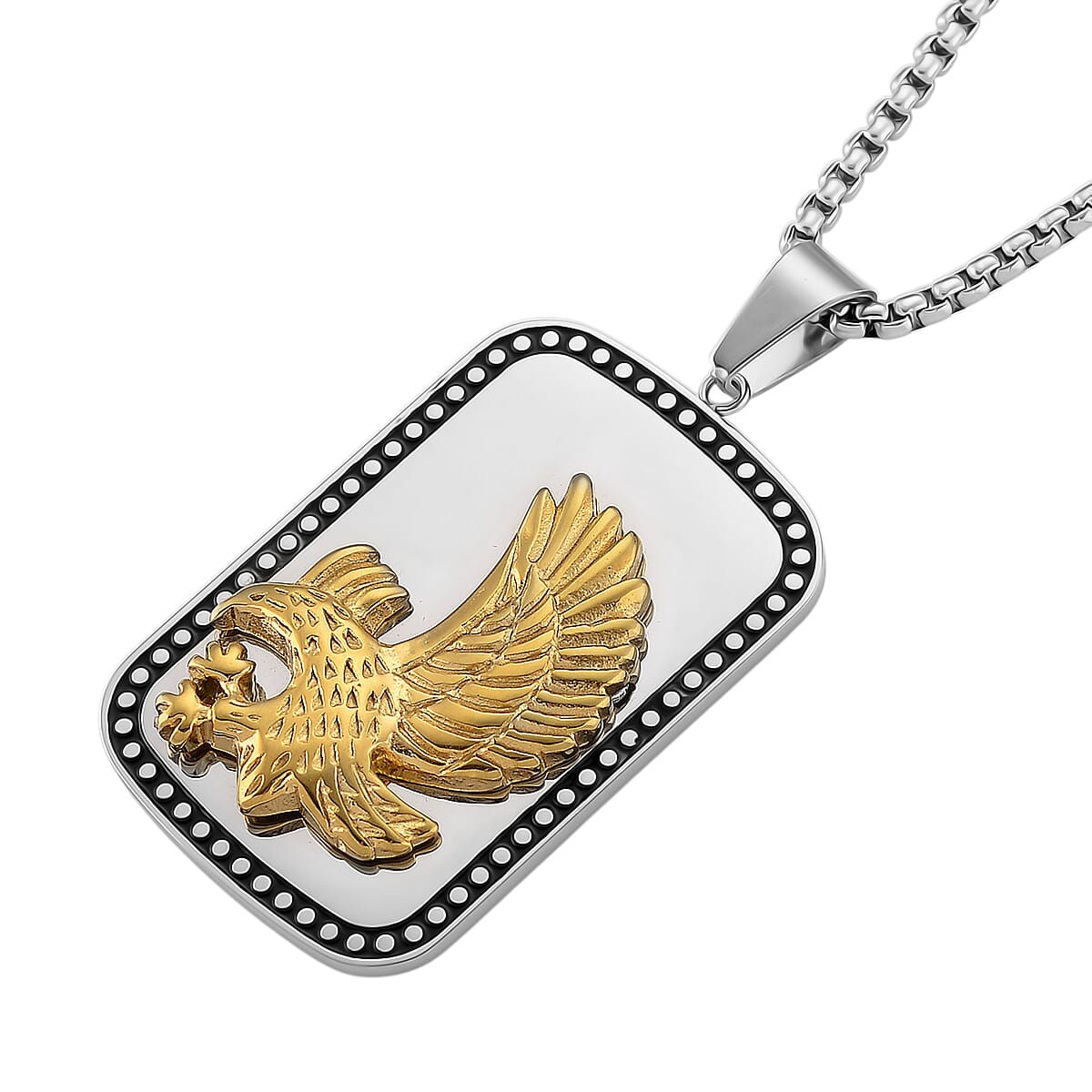 Eagle Pendant Necklace in ION Plated YG, Black Oxidized and Stainless Steel 20-22 Inches image number 3