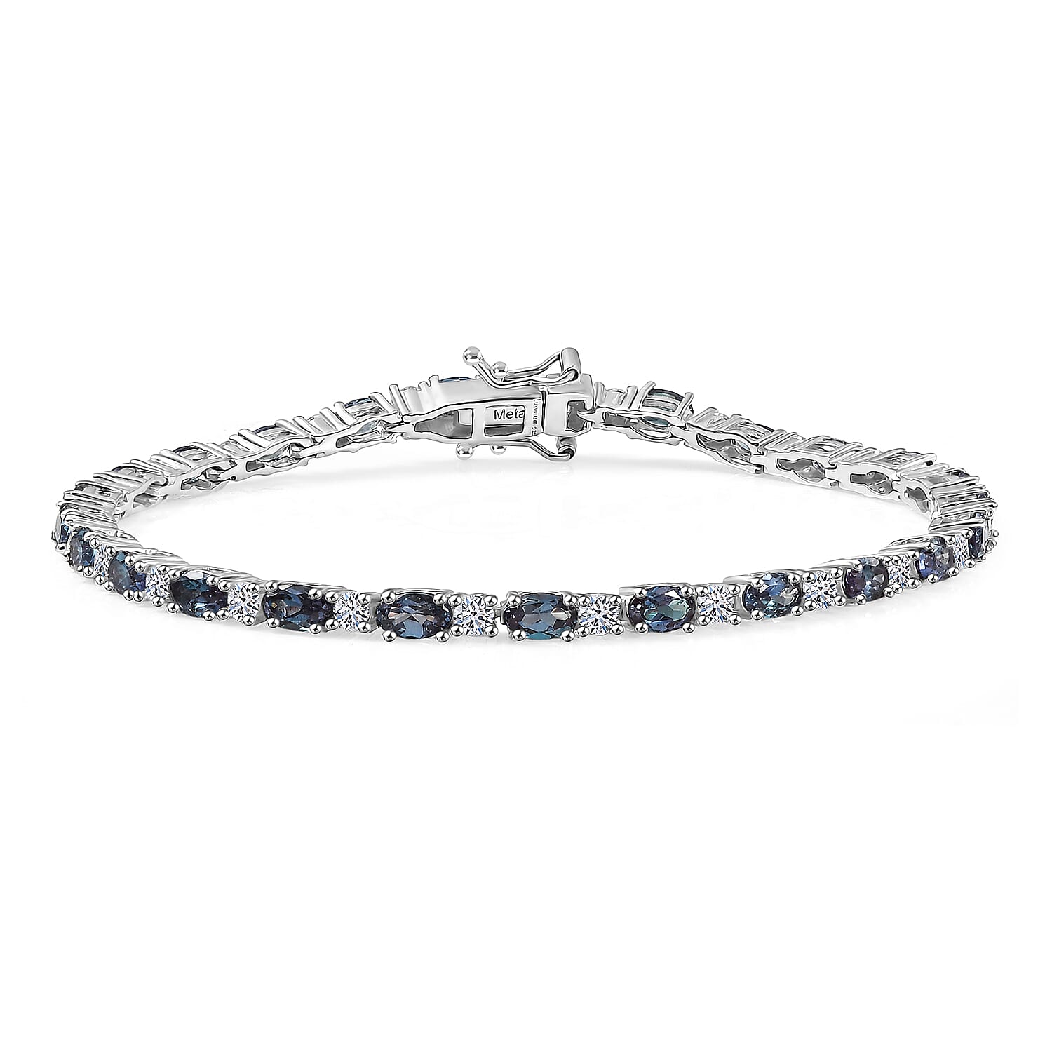 Luxuriant AAA Lab Grown Alexandrite and Lab Grown Diamond G-H SI 10.50 ctw Bracelet in Rhodium Over Sterling Silver (7.50 In)