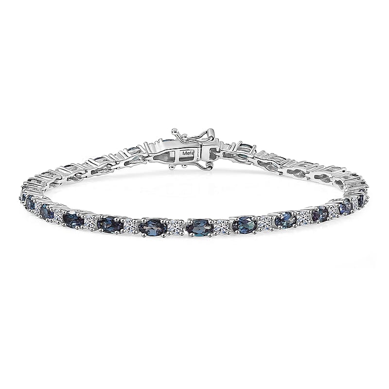 Luxuriant AAA Lab Grown Alexandrite and Lab Grown Diamond G-H SI 10.50 ctw Bracelet in Rhodium Over Sterling Silver (7.50 In)