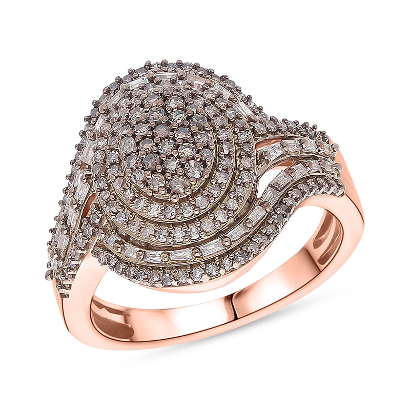 D'Joy Natural Champagne Diamond Cocktail Ring in 18K Vermeil RG Over Sterling Silver 1.00 ctw (Size 10.0)