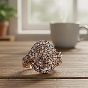 D'Joy Natural Champagne Diamond Cocktail Ring in 18K Vermeil RG Over Sterling Silver 1.00 ctw (Size 10.0)