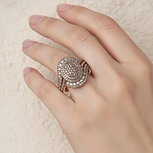 D'Joy Natural Champagne Diamond Cocktail Ring in 18K Vermeil RG Over Sterling Silver 1.00 ctw (Size 10.0)