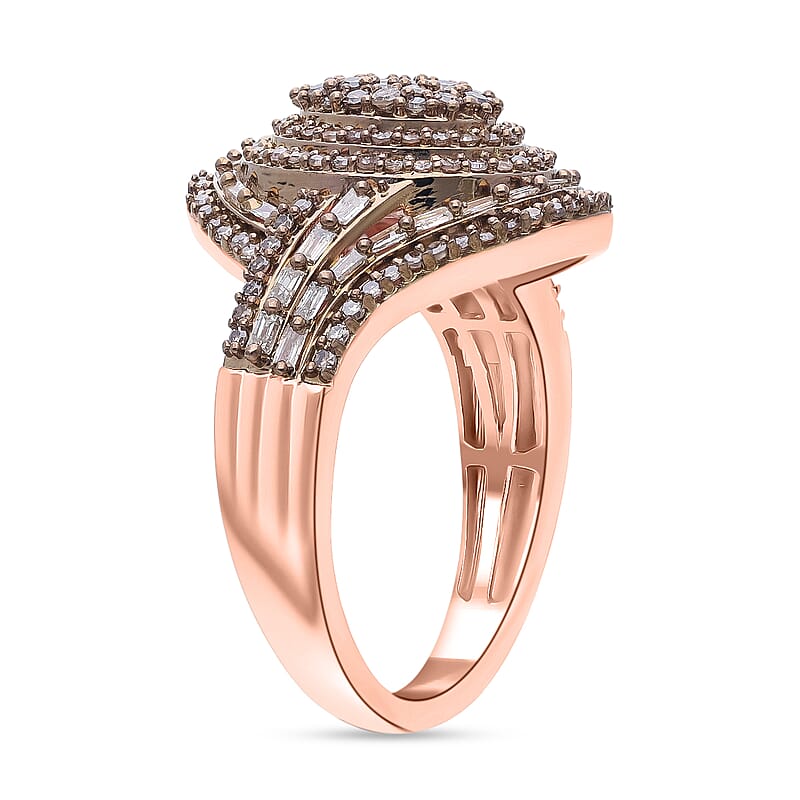 D'Joy Natural Champagne Diamond Cocktail Ring in 18K Vermeil RG Over Sterling Silver 1.00 ctw (Size 10.0)