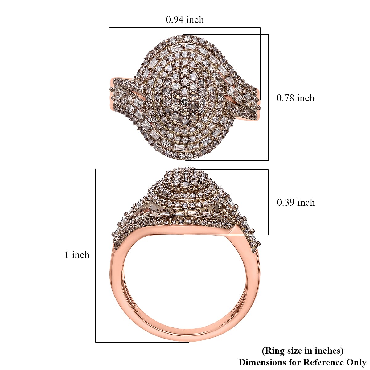 Doorbuster D'Joy Natural Champagne Diamond Ring in 18K Vermeil RG Over Sterling Silver (Size 10.0) 1.00 ctw image number 5