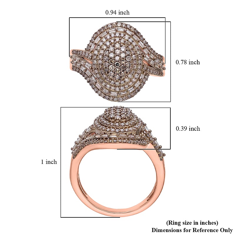 D'Joy Natural Champagne Diamond Cocktail Ring in 18K Vermeil RG Over Sterling Silver 1.00 ctw (Size 10.0)