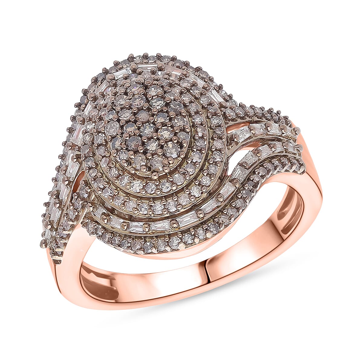 Doorbuster D'Joy Natural Champagne Diamond 1.00 ctw Radiant Halo Ring in 18K Vermeil Rose Gold Over Sterling Silver (Size 7.0) image number 0