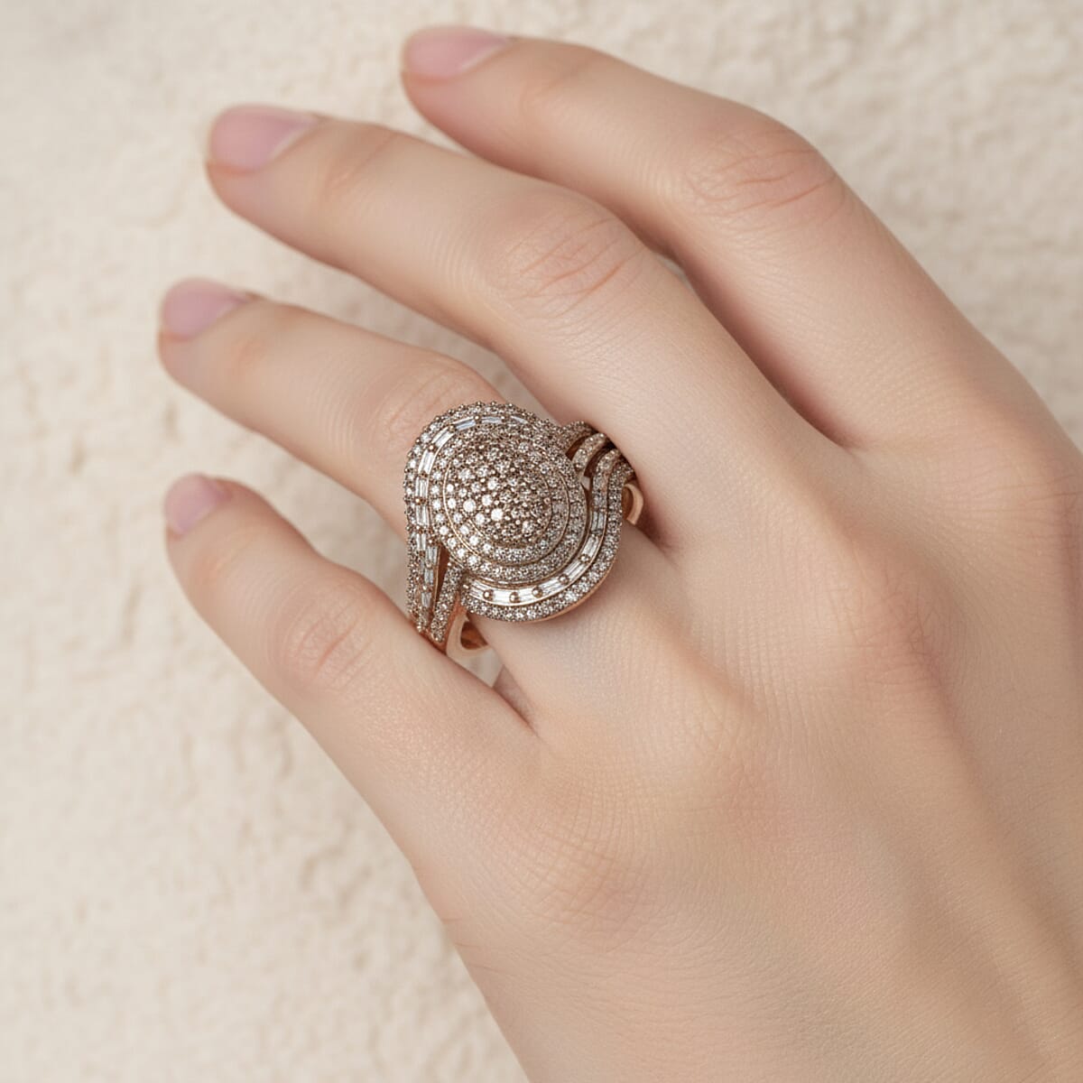 Doorbuster D'Joy Natural Champagne Diamond 1.00 ctw Radiant Halo Ring in 18K Vermeil Rose Gold Over Sterling Silver (Size 7.0) image number 2