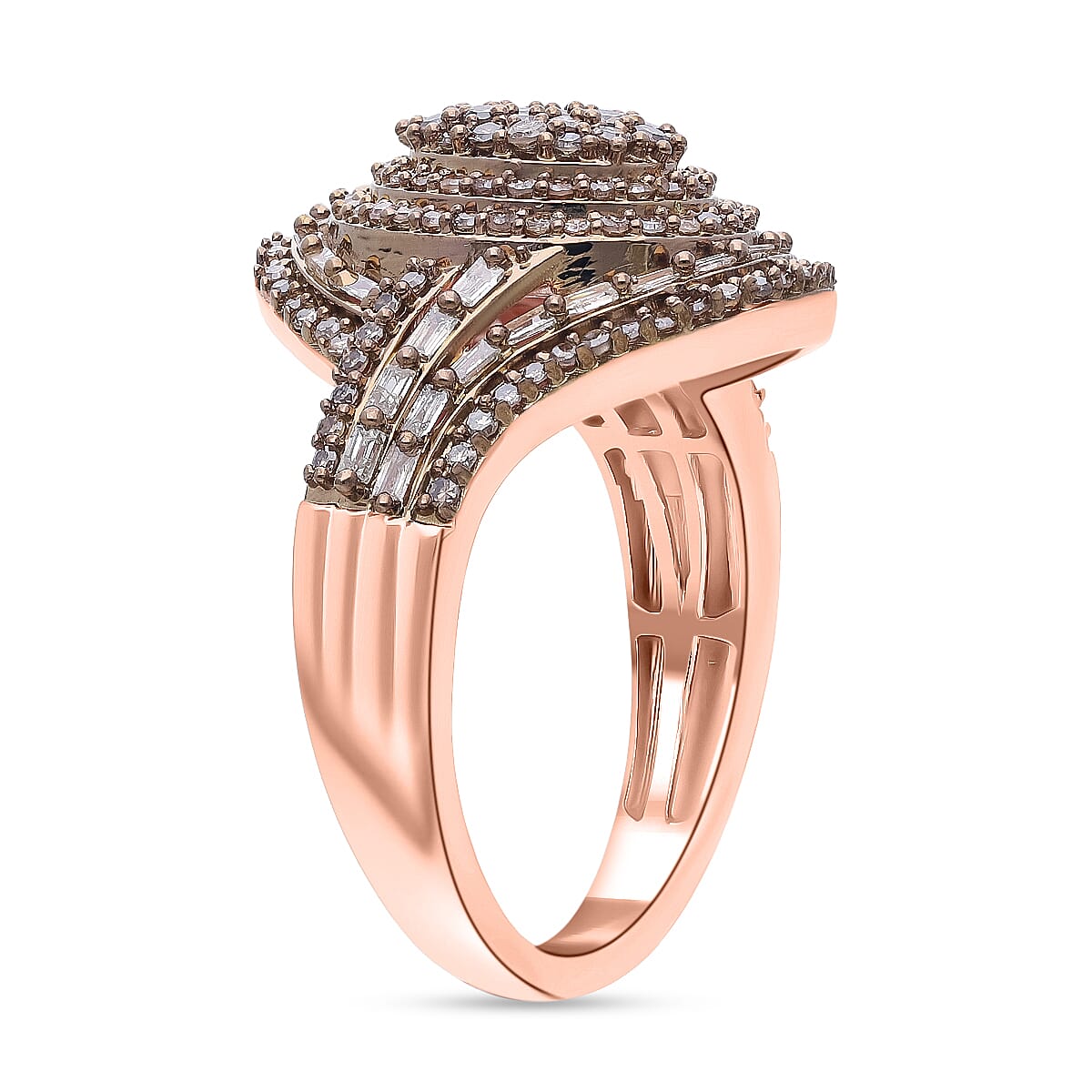 Doorbuster D'Joy Natural Champagne Diamond 1.00 ctw Radiant Halo Ring in 18K Vermeil Rose Gold Over Sterling Silver (Size 7.0) image number 3