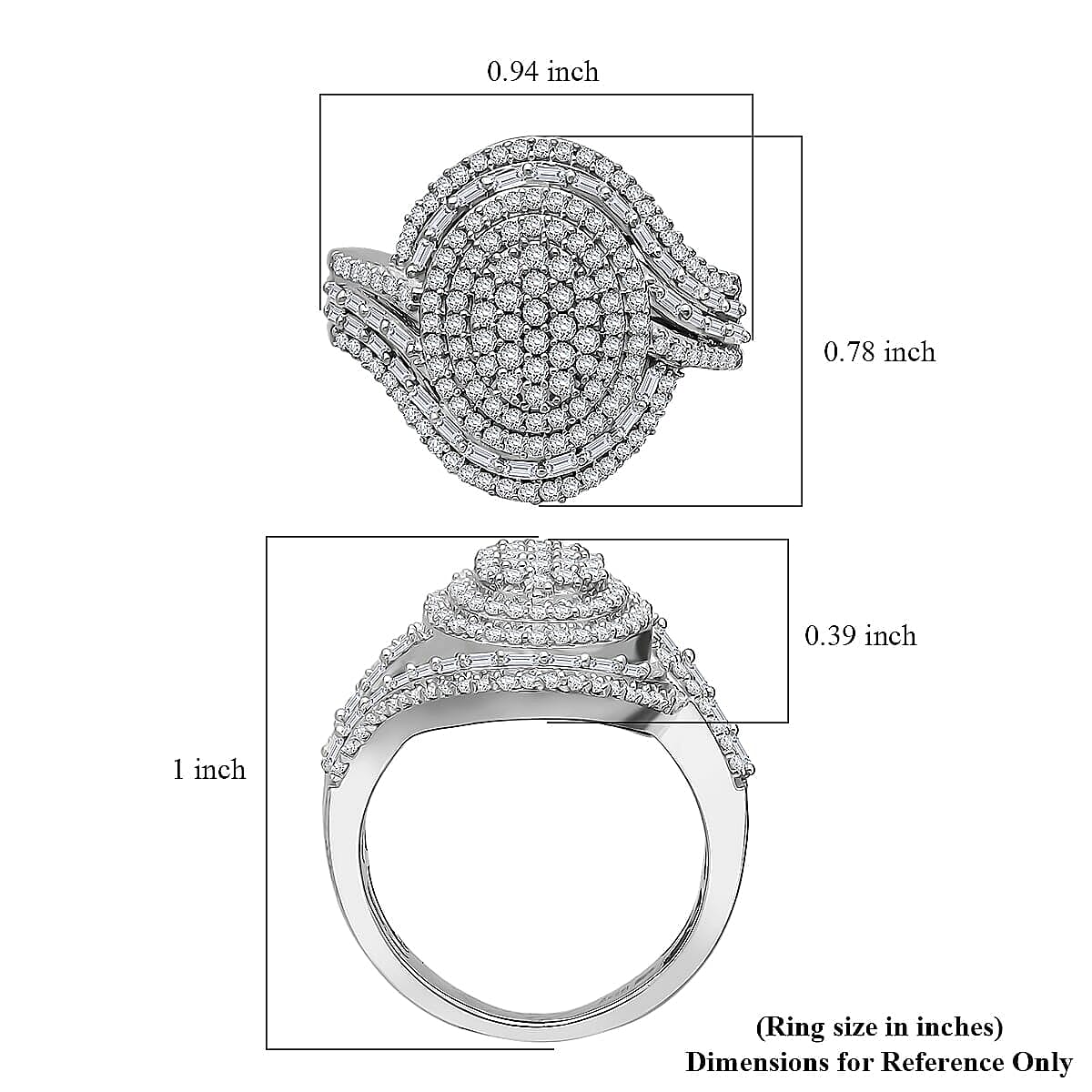 D'Joy Diamond Cocktail Ring in Rhodium Over Sterling Silver 1.00 ctw (Size 10.0)