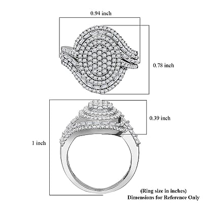 D'Joy Diamond Cocktail Ring in Rhodium Over Sterling Silver 1.00 ctw (Size 10.0)