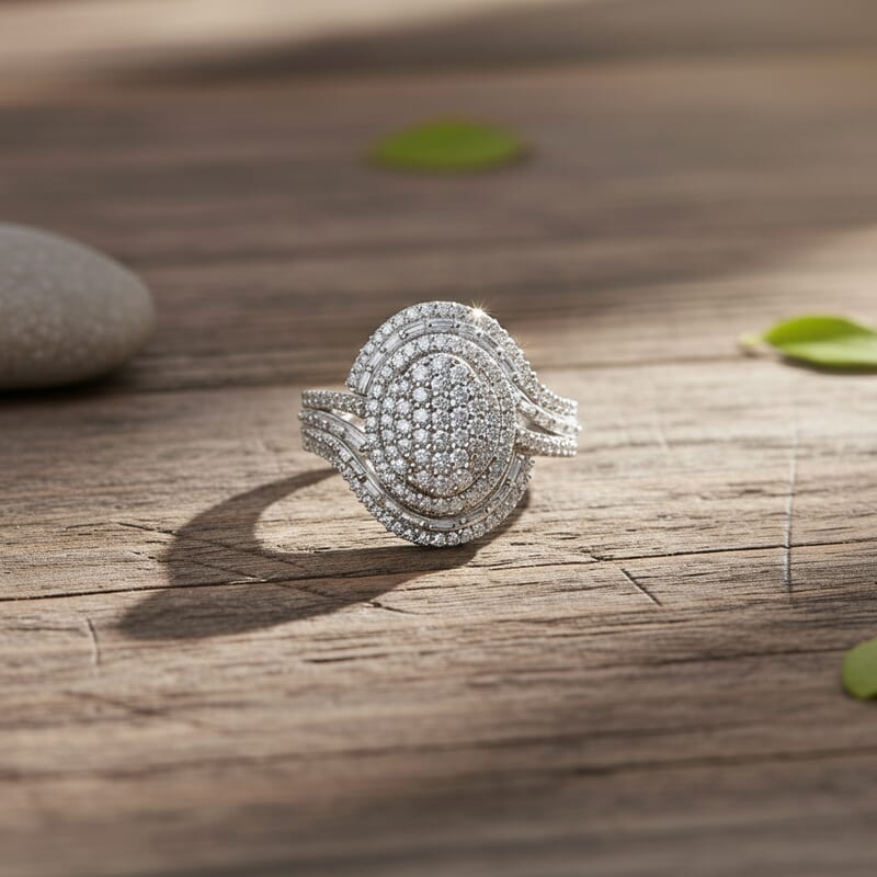 D'Joy Diamond Cocktail Ring in Rhodium Over Sterling Silver 1.00 ctw (Size 9.0)