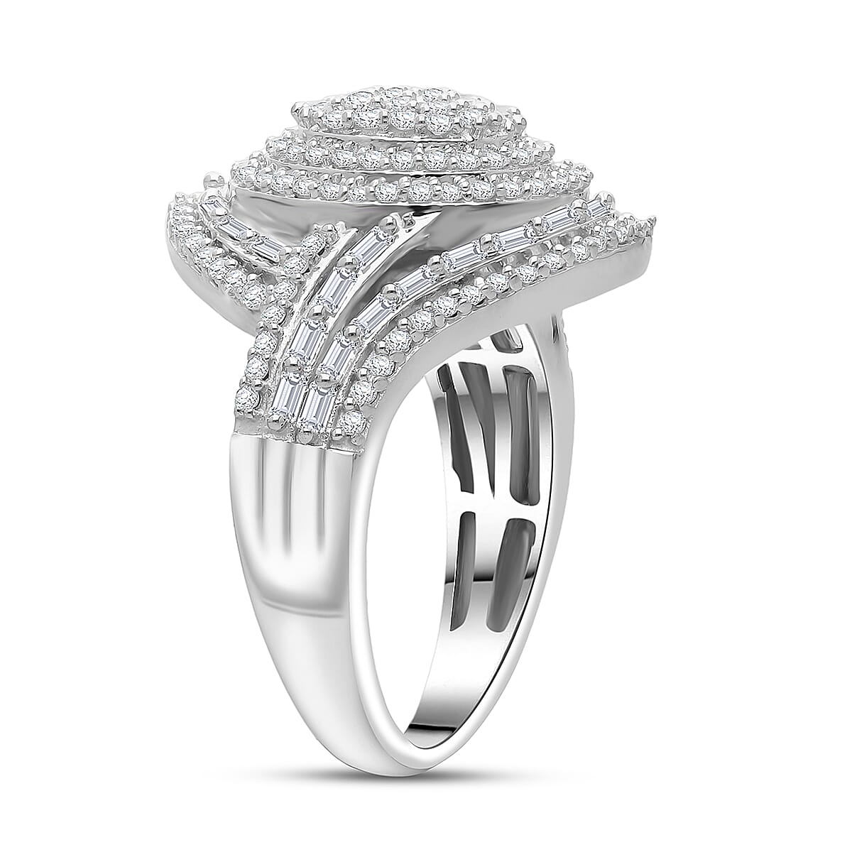 D'Joy Diamond Cocktail Ring in Rhodium Over Sterling Silver 1.00 ctw (Size 9.0)