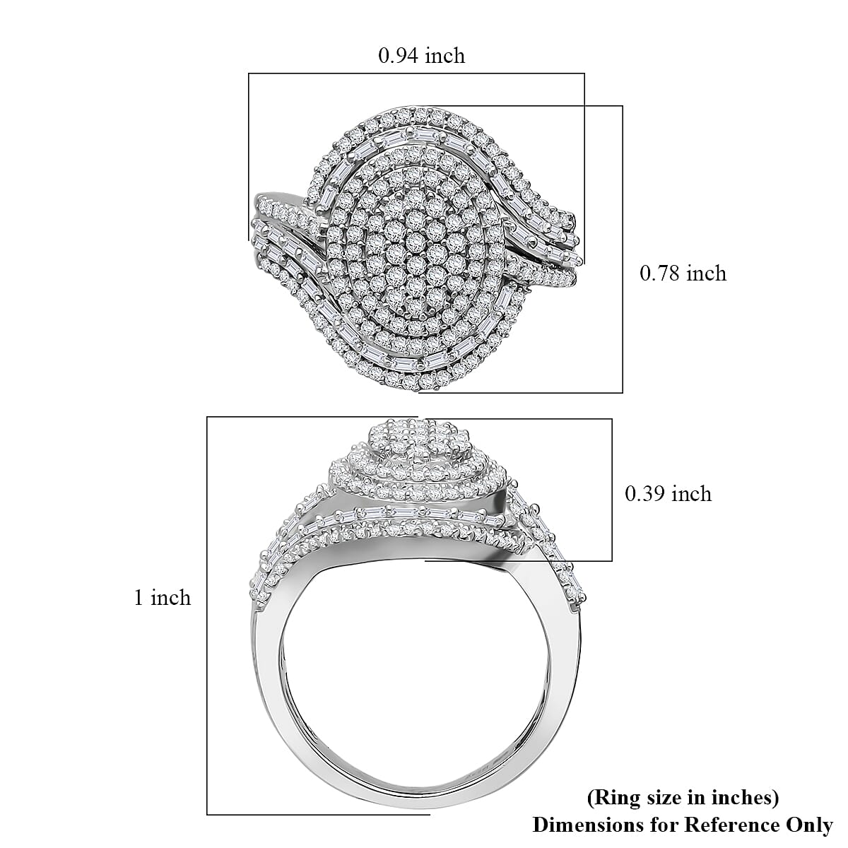 D'Joy Diamond Cocktail Ring in Rhodium Over Sterling Silver 1.00 ctw (Size 9.0)