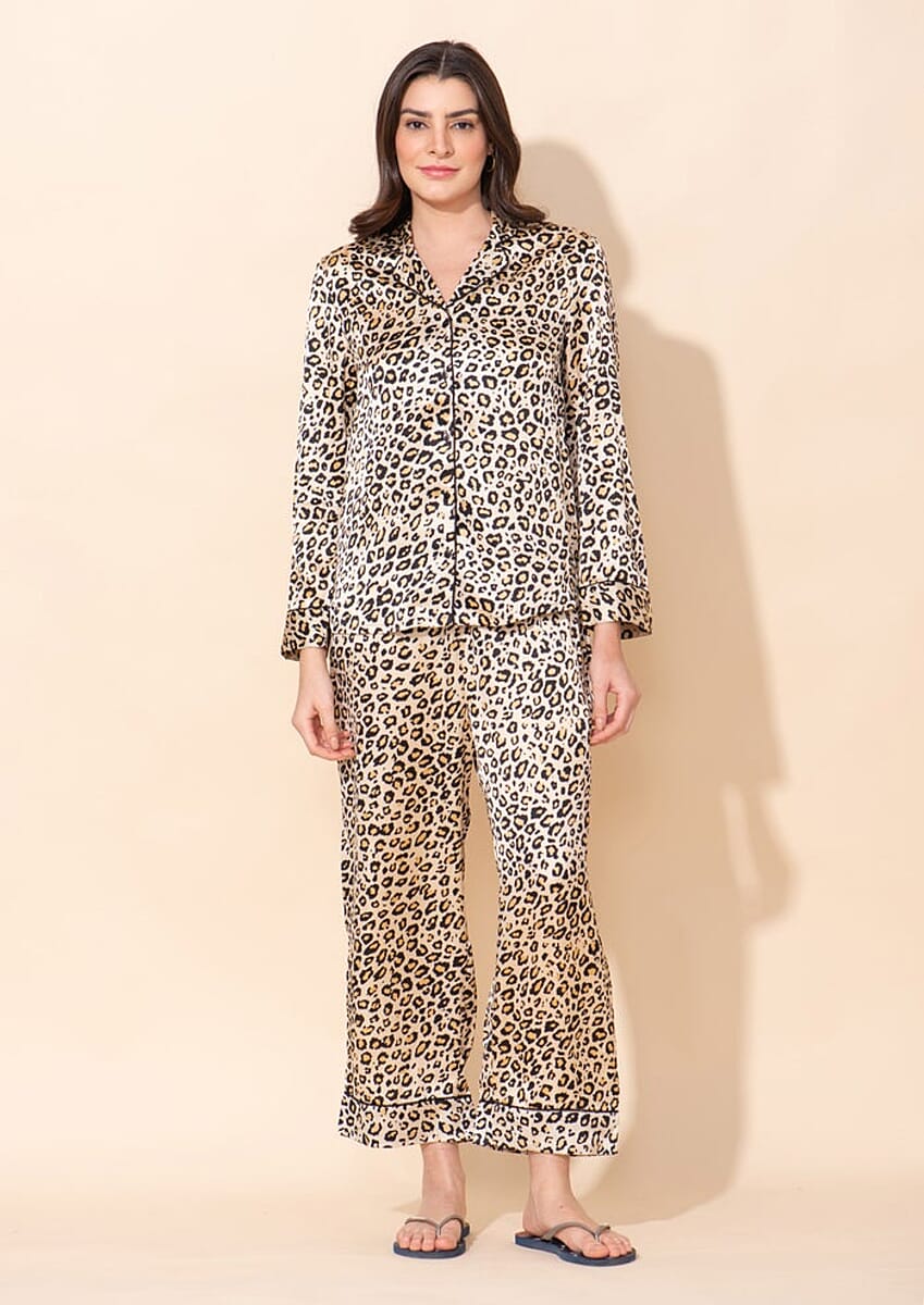 Tamsy Beige Leopard 100% Polyester Nightwear Set - L image number 0