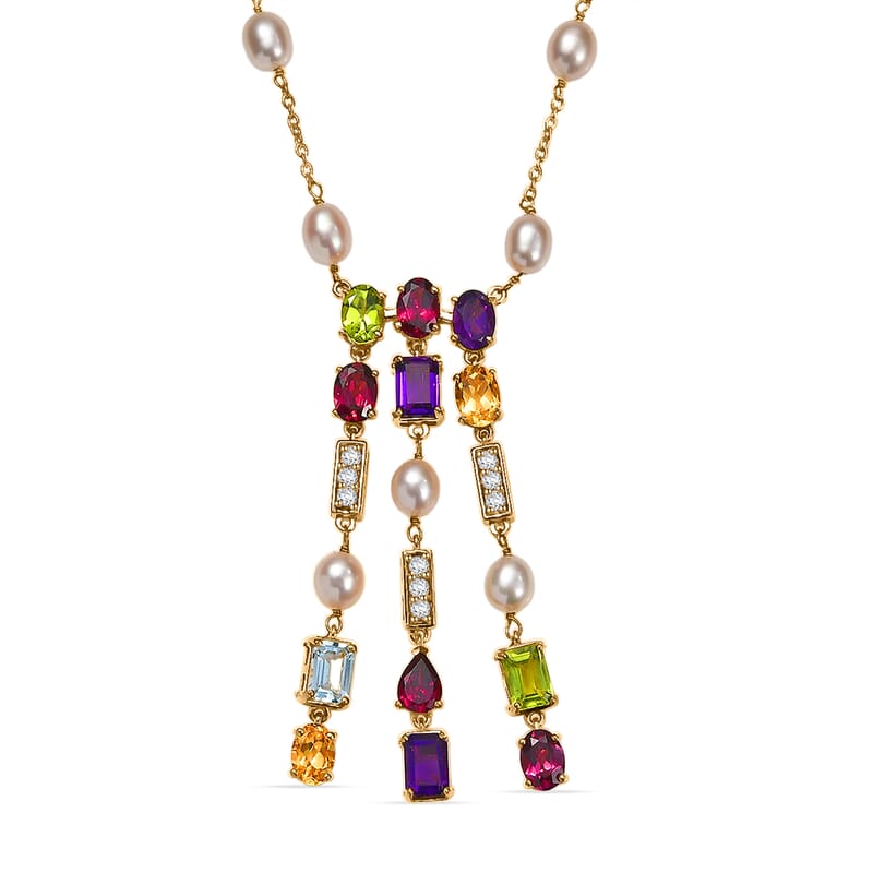 GP Royal Art Deco Collection Multi Gemstone Necklace in 18K Vermeil YG Over Sterling Silver 11.70 ctw (18-20 Inches)