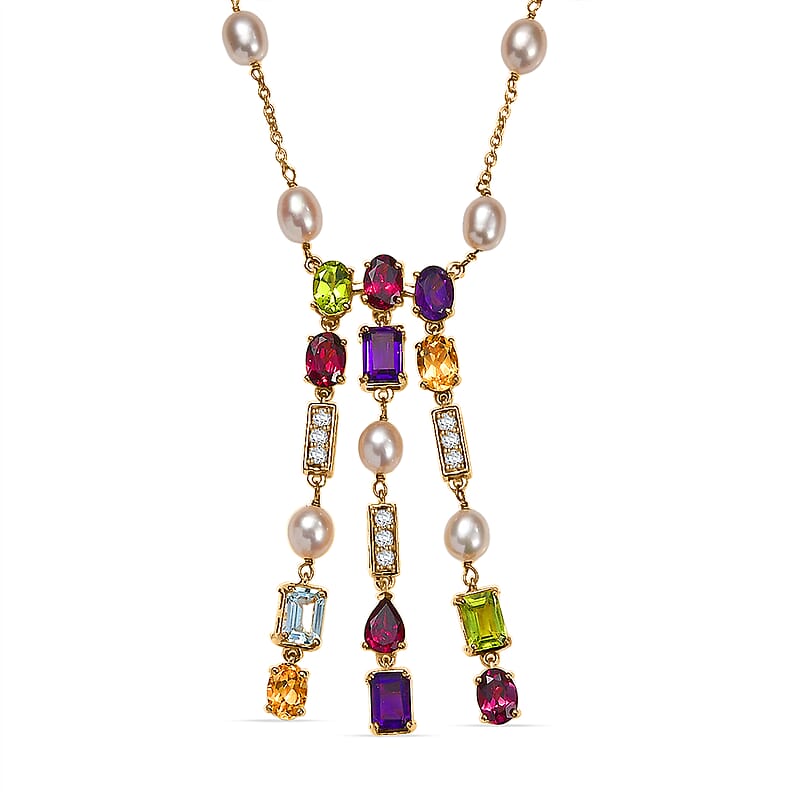 GP Royal Art Deco Collection Multi Gemstone Necklace in 18K Vermeil YG Over Sterling Silver 11.70 ctw (18-20 Inches)