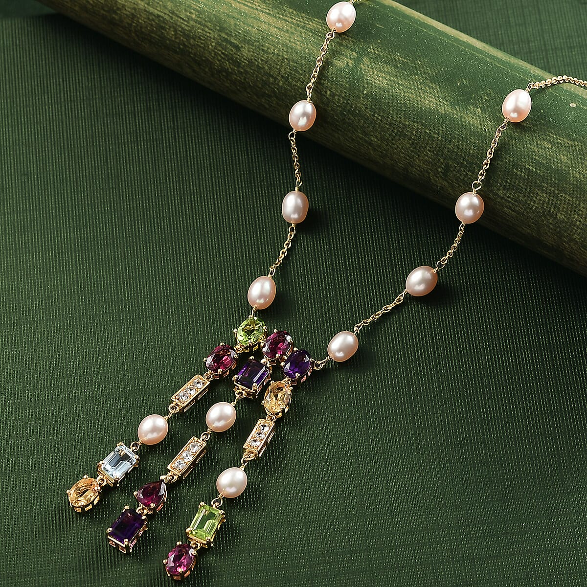GP Royal Art Deco Collection Multi Gemstone 11.70 ctw Necklace in 18K Vermeil Yellow Gold Over Sterling Silver 18-20 Inches image number 1
