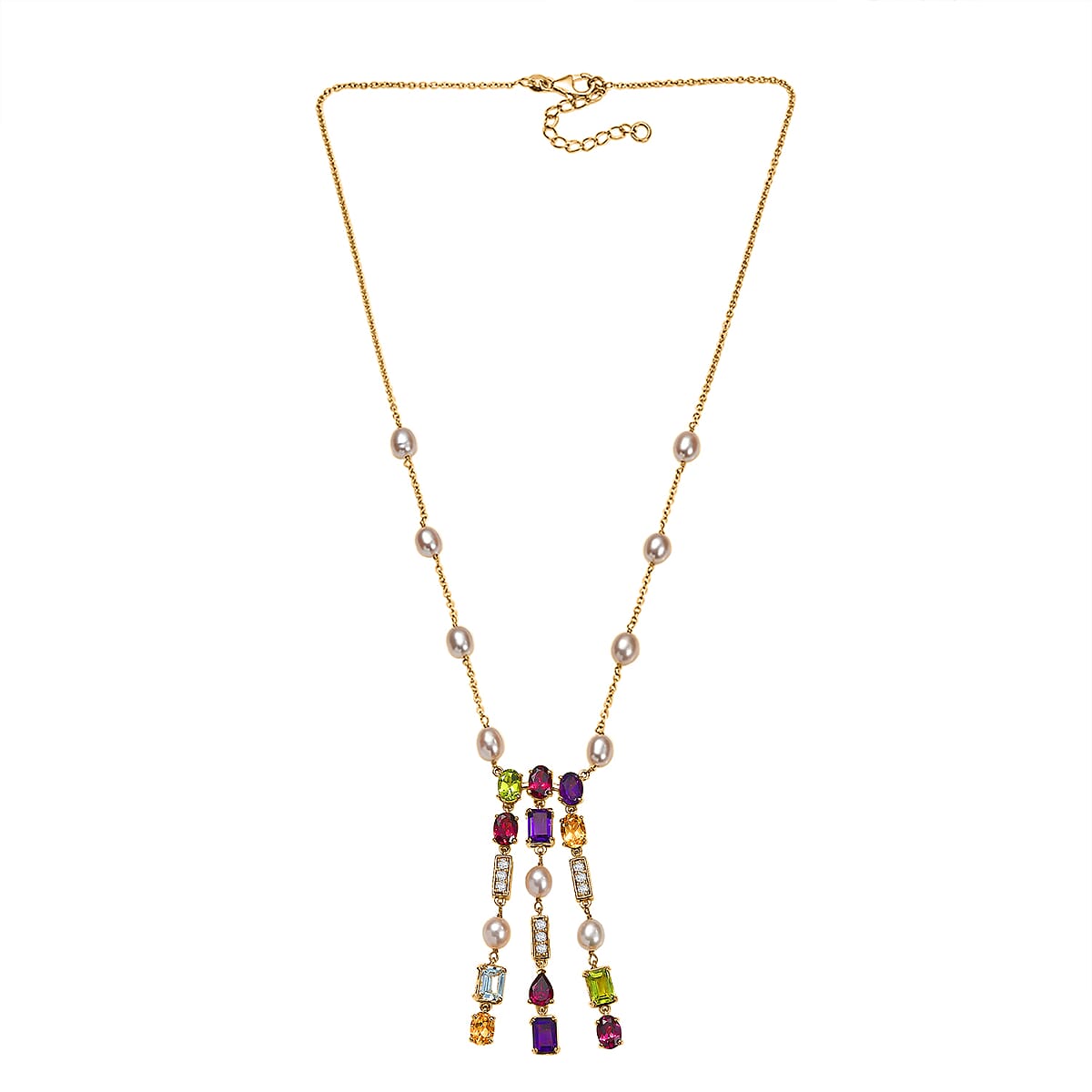 GP Royal Art Deco Collection Multi Gemstone 11.70 ctw Necklace in 18K Vermeil Yellow Gold Over Sterling Silver 18-20 Inches image number 4