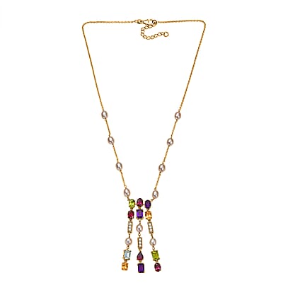GP Royal Art Deco Collection Multi Gemstone Necklace in 18K Vermeil YG Over Sterling Silver 11.70 ctw (18-20 Inches)