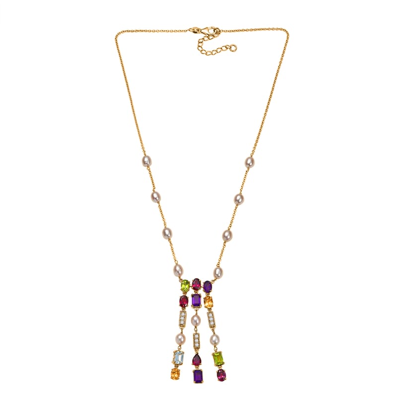 GP Royal Art Deco Collection Multi Gemstone Necklace in 18K Vermeil YG Over Sterling Silver 11.70 ctw (18-20 Inches)