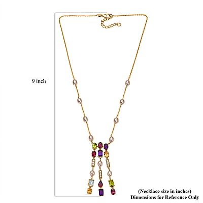 GP Royal Art Deco Collection Multi Gemstone Necklace in 18K Vermeil YG Over Sterling Silver 11.70 ctw (18-20 Inches)