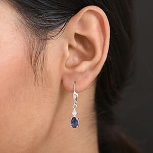 Doorbuster D'Joy Premium Catalina Iolite and White Zircon 1.70 ctw Crown Legacy Earrings in Rhodium Over Sterling Silver