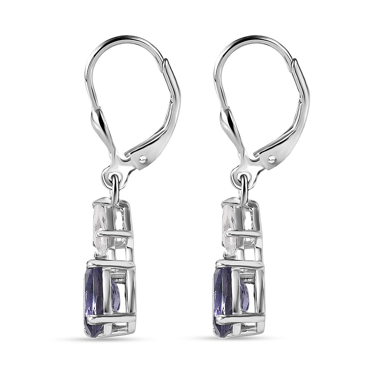 Doorbuster D'Joy Premium Catalina Iolite and White Zircon 1.70 ctw Crown Legacy Earrings in Rhodium Over Sterling Silver image number 3