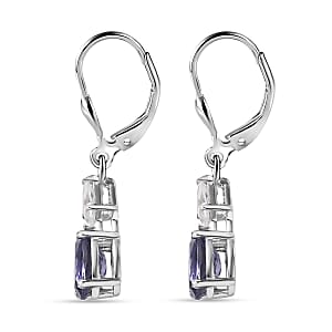 Doorbuster D'Joy Premium Catalina Iolite and White Zircon 1.70 ctw Crown Legacy Earrings in Rhodium Over Sterling Silver
