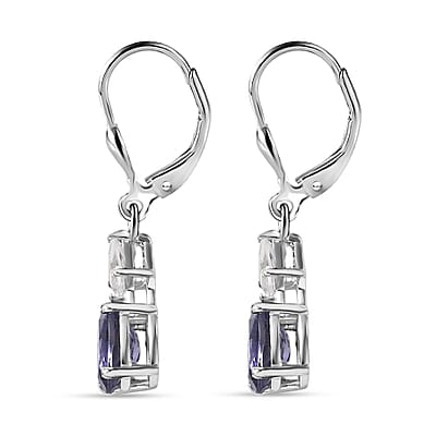 D'Joy Premium Catalina Iolite and White Zircon 1.70 ctw Crown Legacy Earrings in Rhodium Over Sterling Silver