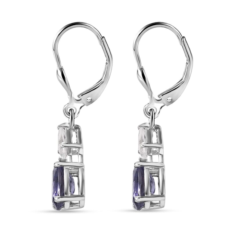 D'Joy Premium Catalina Iolite and White Zircon 1.70 ctw Crown Legacy Earrings in Rhodium Over Sterling Silver