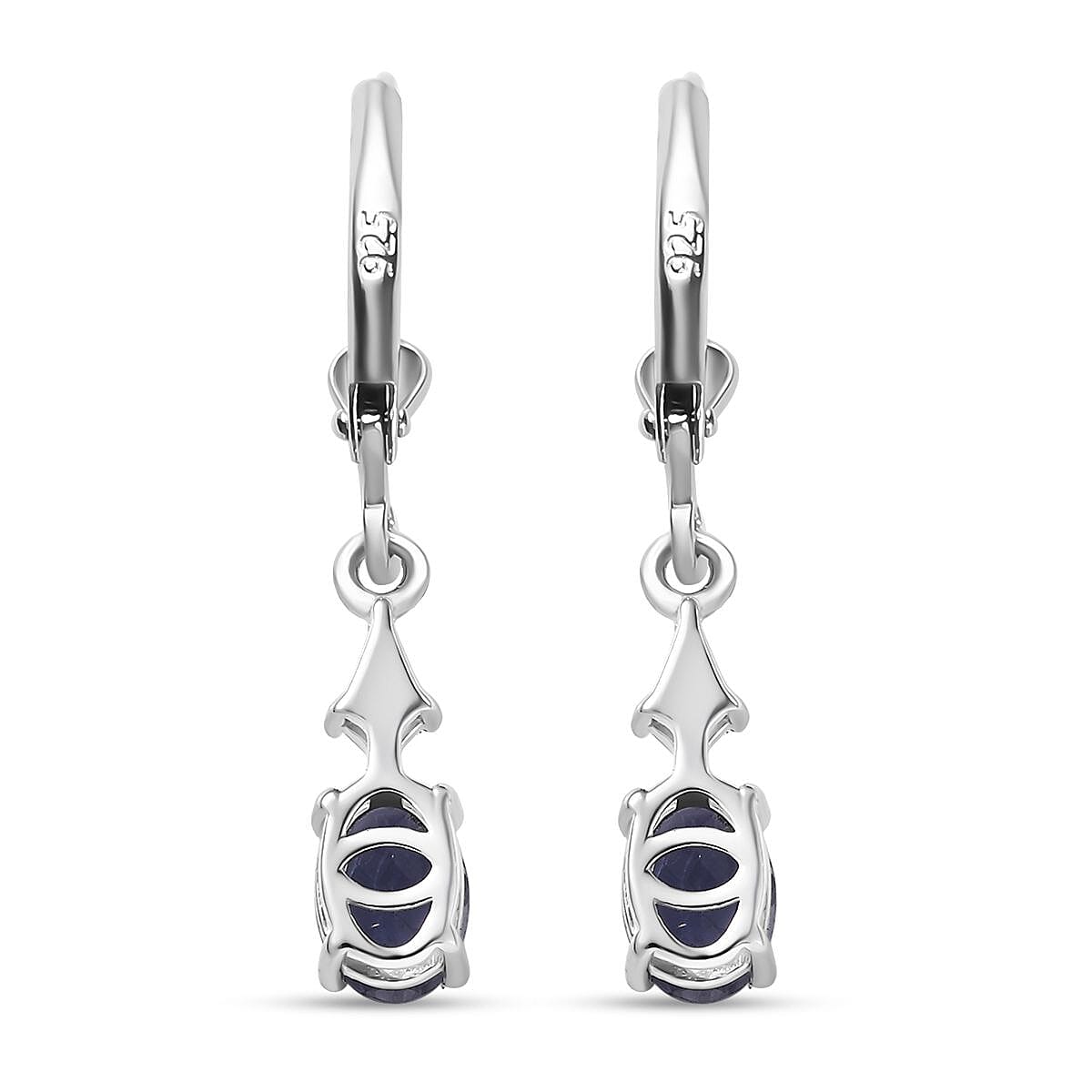 Doorbuster D'Joy Premium Catalina Iolite and White Zircon 1.70 ctw Crown Legacy Earrings in Rhodium Over Sterling Silver image number 4