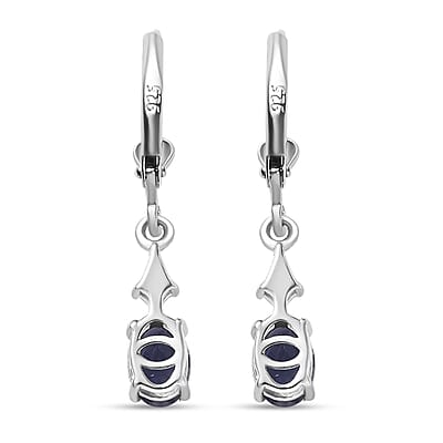 D'Joy Premium Catalina Iolite and White Zircon 1.70 ctw Crown Legacy Earrings in Rhodium Over Sterling Silver