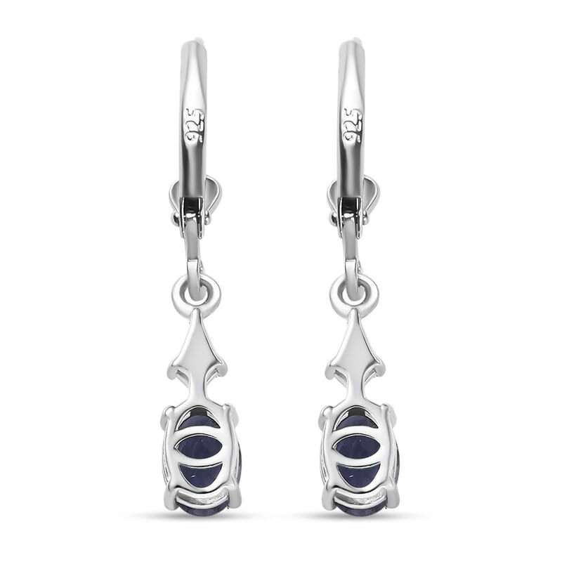 D'Joy Premium Catalina Iolite and White Zircon 1.70 ctw Crown Legacy Earrings in Rhodium Over Sterling Silver