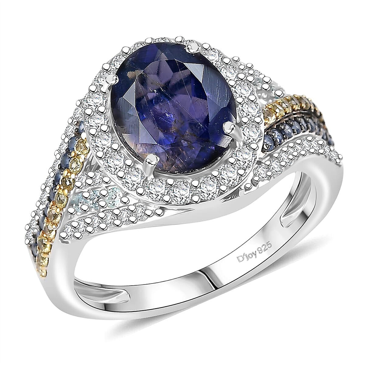 D'Joy Catalina Iolite, Multi Gemstone Regalia Ring in Rhodium Over Sterling Silver 3.60 ctw (Size 10.0)