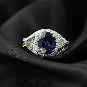 D'Joy Catalina Iolite, Multi Gemstones Regalia Ring in Rhodium Over Sterling Silver 3.60 ctw (Size 10.0)