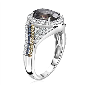 D'Joy Catalina Iolite, Multi Gemstones Regalia Ring in Rhodium Over Sterling Silver 3.60 ctw (Size 10.0)